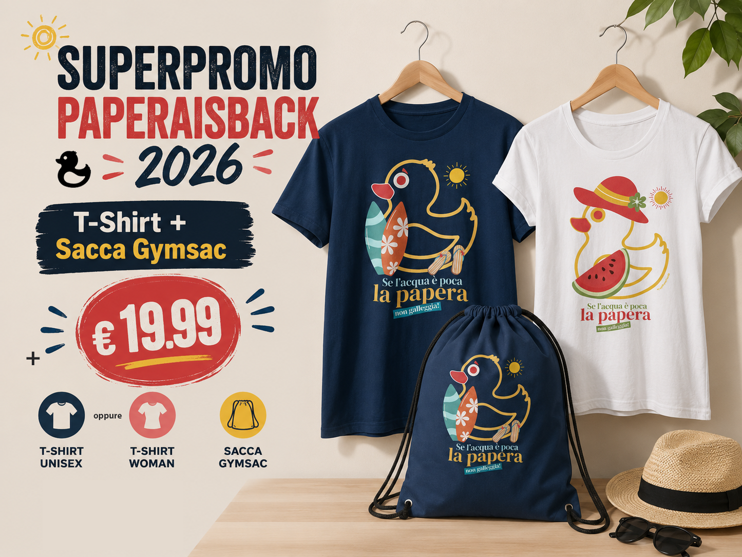 SuperPromo Paperaisback 2026 – T-Shirt + Sacca Gymsac